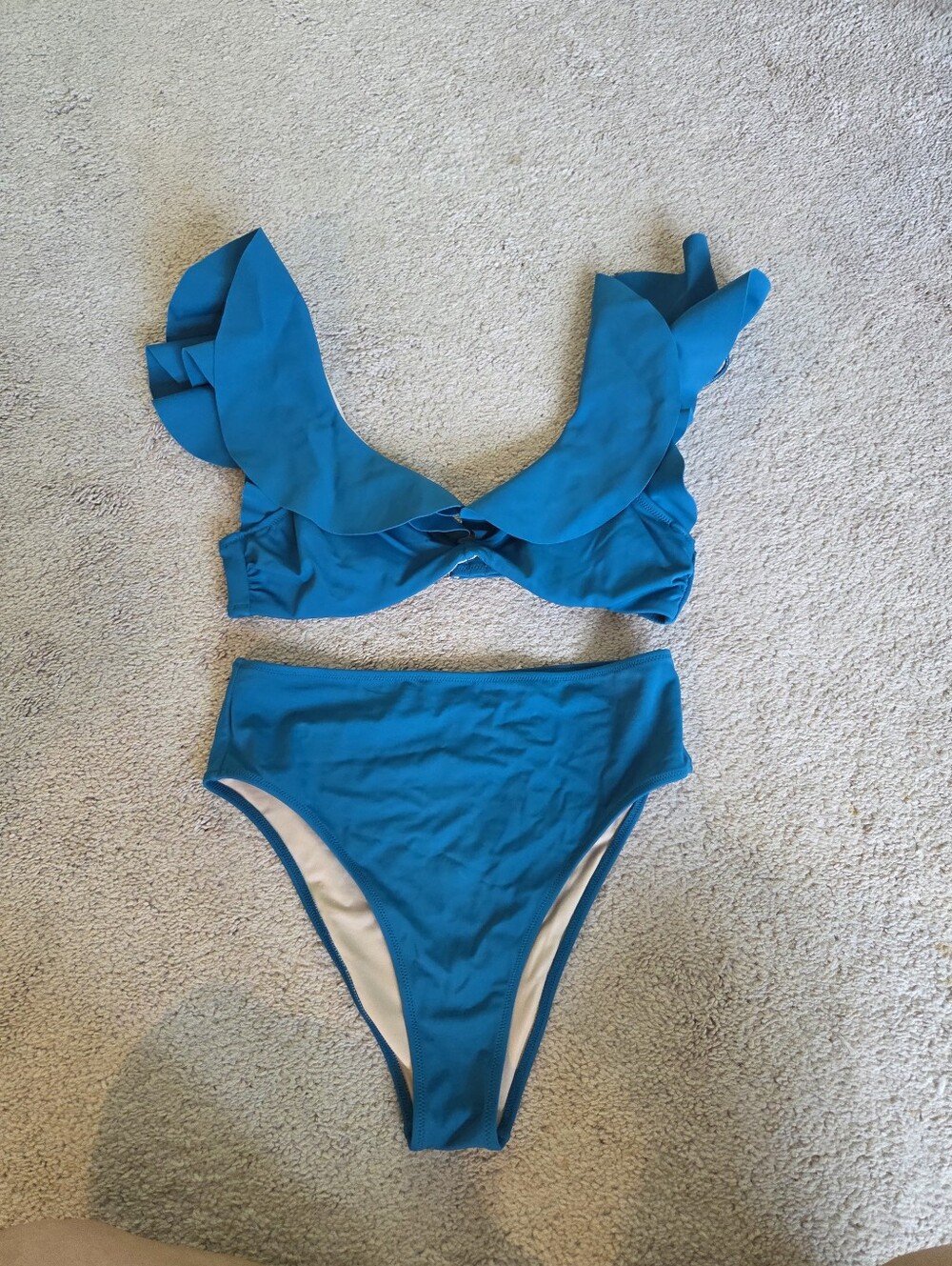 Shade & Shore Blue Ruffled High-Waist Bikini Set